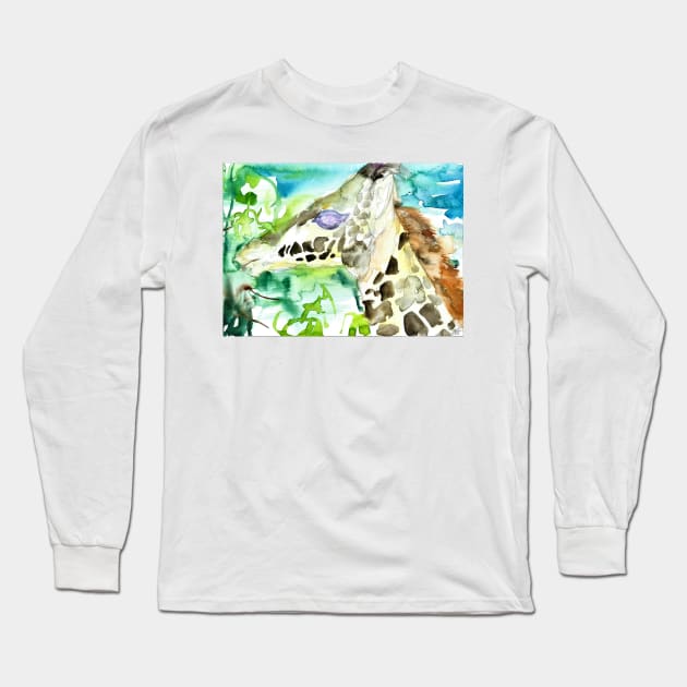 GIRAFFE - watercolor portrait .1 Long Sleeve T-Shirt by lautir